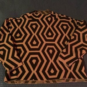 ANTHROPOLOGY MAEVE Mockneck Pullover Abstract Sweater Black & Tan  Sz L